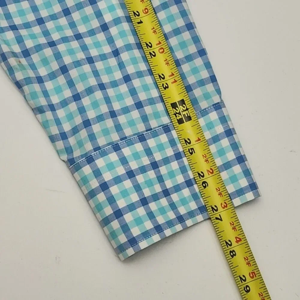J Crew Shirt 120s 2-Ply Blue White Check Plaid Men Sz XL Button Long Slv Cotton
